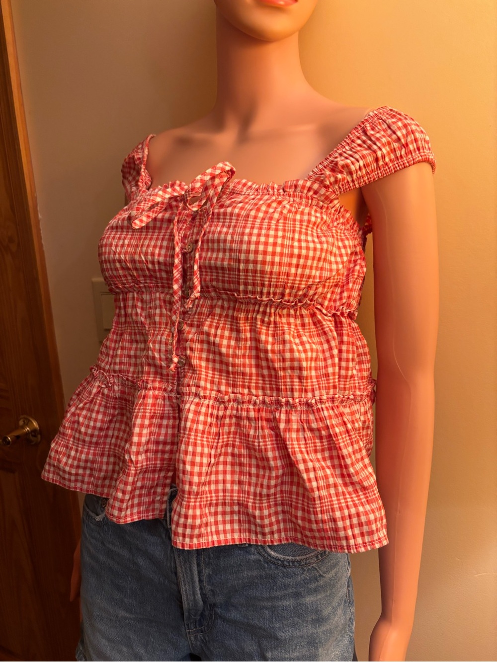 Rewind Red Gingham Peplum Tie-Front Blouse